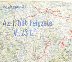 1938 Hír. vez. gyak. 3. sz. melléklet, Az I. hdt. helyzete VI.23.12h., nagyméretű katonai térkép, 1 ...