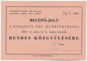 1942. Budapesti Áru- és Értéktőzsde rendes közgyűlésére szóló belépőjegy