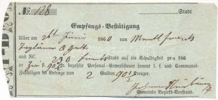 1860. Átvételi elismervény (Empfangsbestätigung) 2Ft 90 1/2kr-ról