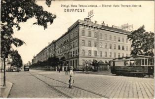 1909 Budapest VIII. Mária Terézia laktanya, Üllői út, villamos (EB)