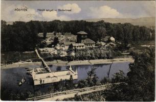 1911 Pöstyén, Piestany; fürdősziget, uszoda a Vág folyón / spa island, swimming pool (EK)