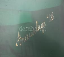 cca 1900 Josef Riedel stílusú hasáb üvegváza. Zománcfestéssel, kopott, pattanással, 14x6x8 cm