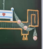 cca 1900 Josef Riedel stílusú hasáb üvegváza. Zománcfestéssel, kopott, pattanással, 14x6x8 cm