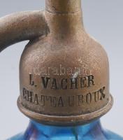 1931, Chateauroux, Francia kékszínű csavartbordás szódásüveg. "Eaux gazeuses L. Vacher Chateaur...