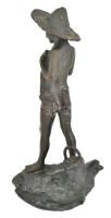 Giovanni Varlese után: Halászfiú. Patinált ón, talapzat nélkül, jelzett, kopott, m: 37 cm