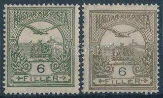 1913 Turul A 6f két eltérő színű bélyeg