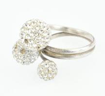 Ezüst(Ag) gyűrű shamballa gyöngyökkel, jelzett, kőhiánnyal, méret: 52, bruttó: 3,1 g