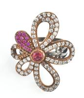 Ezüst(Ag) gyűrű szintetikus rubinnal, jelzett, méret: 54, bruttó: 10,46 g