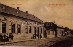 1912 Mezőkaszony, Koszony, Koszinó, Kosino, Koson; Kossuth Lajos utca, Gyógyszertár. Klein Béla kiadása (W.L. ?) / street view, pharmacy (EK)