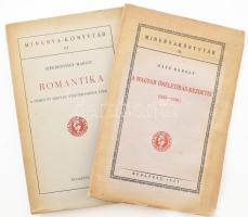 Szekrényessy Margit: Romantika a német és magyar nyelvfilozófia tükrében. Minerva-Könyvtár 111. Bp., 1937,(Pécs,Dunántúl Pécs Egyetemi-ny.), 179 p. Kiadói papírkötés, a gerincen kis hiánnyal, felvágatlan példány, jó állapotban. + Máté Károly: A magyar önéletírás kezdetei (1585-1750.) Minerva-Könyvtár VI. Bp., 1927,(Pécs,Dunántúl Pécs Egyetemi-ny.), 52 p. Kiadói papírkötés, foltos.