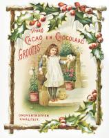 cca 1900 Cacao en Chocolaad "Grootes" kétoldalas reklám, kis javítással, 13,5x10 cm