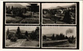 Marosfő, Izvoru Muresului; részletek, gőzmozdony, vonat. Siesta pensio kiadása / multi-view postcard with locomotive, train (EK)