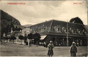 Trencsénteplic, Trencianske Teplice; Attila villa, Ondreicska Fábián és Gyémánt Testvérek Budapestről üzlete. Wertheimer zsigmond kiadása / shops