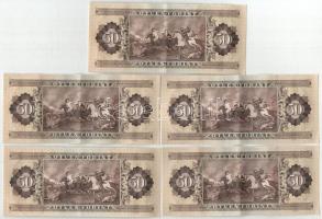 1980. 50Ft (5x) sorszámkövetők és egyugrású sorszámmal "D 080 024462 - D 080 024467" T:F m...