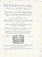 Benedicti XIV. Pont. OPT. Max. olim prosperi card. de Lambertinis primum anconitanae ecclesiae episcopi, deinde bononiensis... Libri tres. Patavii, Typis Seminarii, 1768. XXXIX+ 521 pp.Fűzve, korabeli papírborítóval