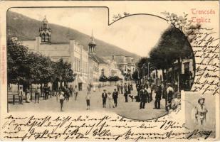 1904 Trencsénteplic, Trencianske Teplice; utca, üzlet, népviselet. Gansel Lipót 196. / street, shop, folklore. Art Nouveau, floral