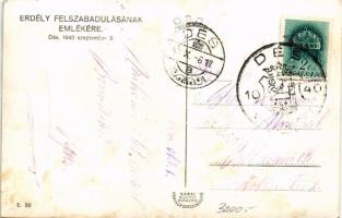 1940 Dés, Dej; Fő tér, bevonulás, országzászló, horogkeresztes zászlók / main square, entry of the H...