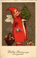 Boldog karácsonyi ünnepeket / Christmas greeting art postcard with Saint Nicholas (EK)