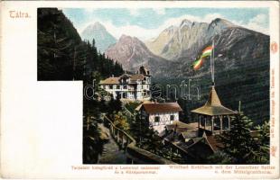 Tátra, Magas-Tátra, Vysoké Tatry; Tarpataki hidegfürdő, Lomnici-csúcs és Középorom. Feitzinger Ede 50. bt. / Wildbad Kohlbach, Lomnitzer Spitze, Mittelgratthurm / hotel, mountain peak, spa