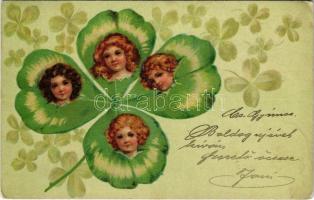 1903 New Year greeting art postcard with four-leaf clover. litho (EK)