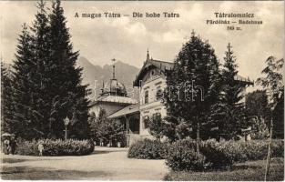 Tátralomnic, Tatranská Lomnica (Magas-Tátra, Vysoké Tatry); Fürdőház. Kuszmann Gyula kiadása / Badehaus / spa (ázott / wet damage)