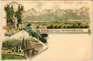 Alsótátrafüred, Tátrafüred, Unter-Schmecks, Dolny Smokovec (Magas-Tátra, Vysoké Tatry); Óriás vízesés, Tátrafüred / waterfall. Art Nouveau, floral, litho