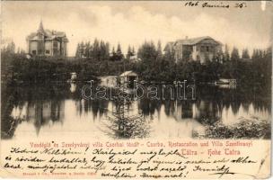 1906 Tátra, Magas-Tátra, Vysoké Tatry; Vendéglő és Szentiványi villa a Csorbai tónál / Restauration und Villa Szentiványi / restaurant, villa, Strbské pleso (lyuk / hole)