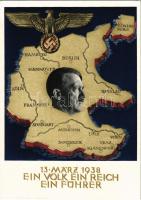 1938 März 13. Ein Volk, ein Reich, ein Führer! / Adolf Hitler, NSDAP German Nazi Party propaganda, map, swastika. 6 Ga. s: Professor Richard Klein + 