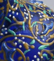 cca 1900, Erdély, zománcfestett hutaüveg kisváza. Jelzés nélkül, hibátlan, m: 16 cm