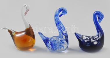 Murano 3 darab hattyú, anyagában színezett, hibátlan, m: 6-7 cm