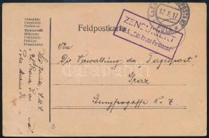 1917 Tábori posta levelezőlap "K.u.K. MARINEFELDPOSTAMT / POLA" , "ZENSURIERT / S.M.S. Ezh. Franz Ferdinand" Die Tagespost grazi újság vezetőségének címezve