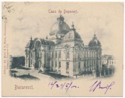 1901 Bucharest, Bukarest, Bucuresti, Bucuresci; Casa de Depuneri / Palace of the Deposits and Consignments (9 cm x 7 cm) (small tear)