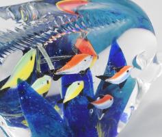 Murano "Aquarium" levélnehezék, hal alakú öntött üveg, belsejében akváriumot idéző színezé...