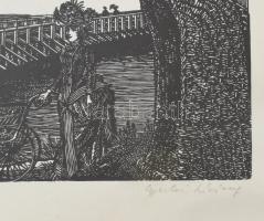 Gyulai Líviusz (1937-2021): Nagymamák tengerpartja. Linómetszet, papír. Jelzett. Üvegezett fakeretbe...