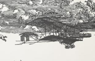 Gyulai Líviusz (1937-2021): Nagymamák tengerpartja. Linómetszet, papír. Jelzett. Üvegezett fakeretbe...