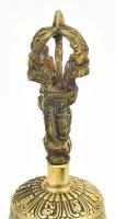 Tibeti lámacsengő vadzsrával. Antik tibeti meditációs eszközök, bronz, hibátlan,, m: 12 cm, 7x7 cm