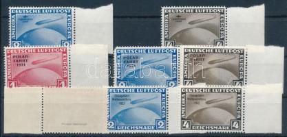 1933 &quot;Zeppelin&quot; 1RM, 2RM és 4RM 8 db utánnyomott ívszéli bélyegek / reprint