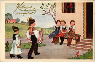 Kellemes húsvéti ünnepeket! Magyar népviseletes üdvözlet / Easter greeting, Hungarian folklore s: szilágyi G. Ilona