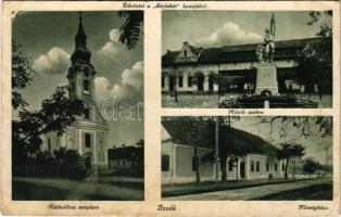 1938 Izsák, Római katolikus templom, Hősök szobra, Községháza (EB)