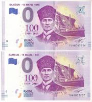 Törökország 2019. 0E &quot;Samsun&quot; szuvenír bankjegy (2x) sorszámkövetők &quot;TUAG003256 - TUAG003257&quot; T:UNC Turkey 2019. 0 Euro &quot;Samsun&quot; souvenir banknote (2x) consecutive serials &quot;TUAG003256 - TUAG003257&quot; C:UNC