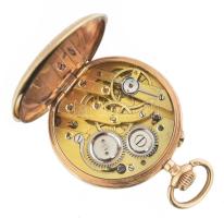 14K arany (Au) női zsebóra szép számlappal, működő szerkezettel d: 30 mm, br 20,7 g. díszdobozzal