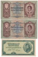 1932. 50P (2x) + 1946. 100.000.000MP T:F,VF szép papír Adamo P14