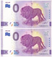 Törökország 2022. 0E Aslan szuvenír bankjegy (2x) sorszámkövetők TUBV000953 - TUBV 0000954T:UNC Turkey 2022. 0 Euro Aslan souvenir banknote (2x) consecutive serials TUBV000953 - TUBV 0000954 C:UNC