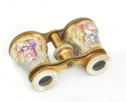 Színházi látcső. Festett rokokó jelenettel. Calderoni és társa. Jelzett, hozzá bőr tokkal XIX. sz .v...