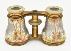 Színházi látcső. Festett rokokó jelenettel. Calderoni és társa. Jelzett, hozzá bőr tokkal XIX. sz .v...