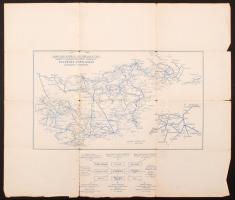 cca 1940 Magyarország vasúti térképe, 1:1200000, Bp., Magyar Földrajzi Intézet, a hajtások mentén sz...