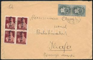 1946 (12. díjszabás) Távolsági levél 160.000P bérmentesítéssel, a jobb alsó csomagbélyegen lemezhiba a 0-ban