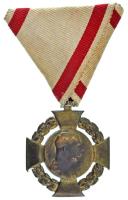 1908. Katonai Jubileumi Kereszt aranyozott bronz kitüntetés mellszalagon T:F Hungary 1908. Diamond Jubilee Cross for the Armed Forces gilt bronze decoration with ribbon C:F aranyozás lekopott NMK 269.