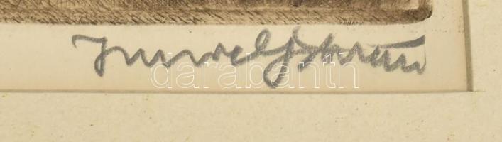 Imre István (1918-1983): Szőlőhegyen. Színezett rézkarc, papír. Jelzett. Paszpartuban, 26x35 cm