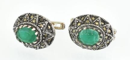 Ezüst(Ag) fülbevalópár zöld kővel, jelzett, laza kapocs, h: 1,5 cm, bruttó: 5,9 g